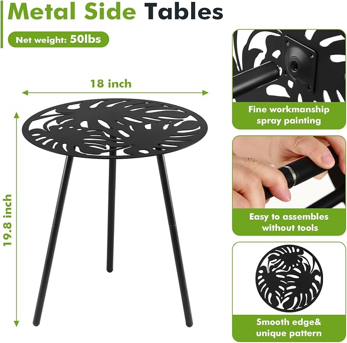 1 Pack Extra-Large Metal Outdoor Side Tables 18 Inches Outside End Table for Patio Round Accent Garden Corner Table for Small Spaces, Balcony, Porch Plant Stand Indoor - Image 3
