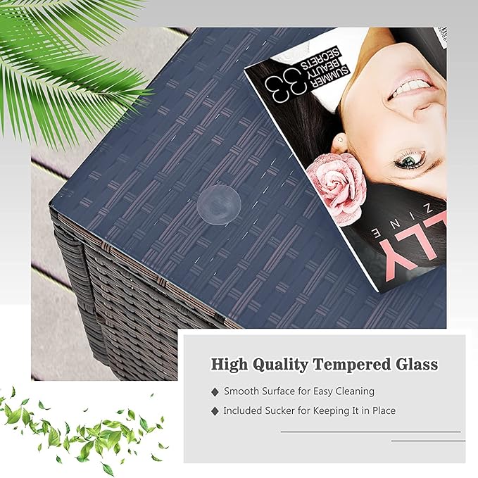Tangkula 6 Pieces Patio Furniture Set, Outdoor Wicker Conversation Set with Glass Coffee Table, Wicker Sofa Set with Back & Seat Cushions, Rattan Sectional Conversation Set for Backyard Garden