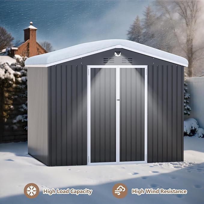 10x8 FT Outdoor Storage Shed, Metal Garden Shed - Tool Storage Sheds with Lockable Doors, Waterproof Outside Storage Building for Backyard, Patio (Black; Floor Not Included) - Image 6