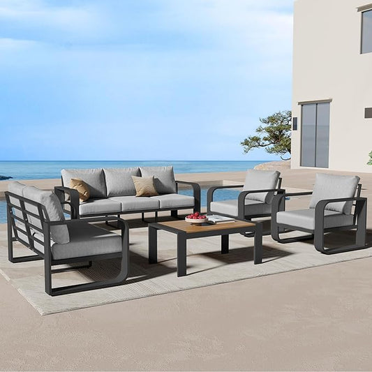 Aluminum Outdoor Patio Furniture Set, 5 Piece Oversized Patio Conversation Sets Widened Armrest & Ultra-Thick Cushions, Heavy Duty Modern Sectional Furniture for Backyard, Porch, Gray