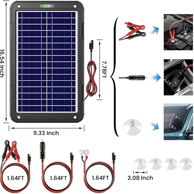 POWOXI 12V Solar Car Battery Charger: 12W Solar Panel Kit Battery Trickle Charger Maintainer with Smart PWM Controller for Car - RV Boat Marine Motorcycle - for Trailer Truck Snowmobile Tractor - Image 7