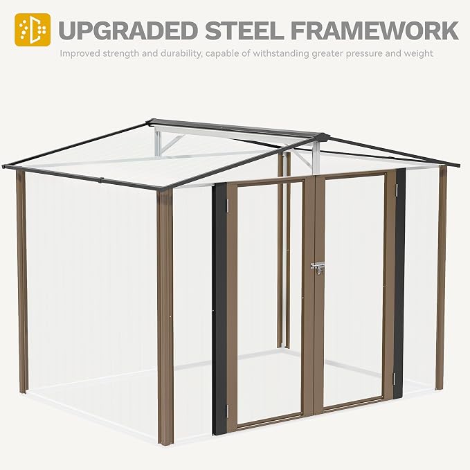 DWVO 8'x6' Large Metal Outdoor Storage Shed, Heavy Duty Tool Storage Sheds for Backyard Patio Lawn - Ideal for Bicycles, Garden Tools, and Lawn Equipment, Easy-to-Assemble, Brown - Image 6
