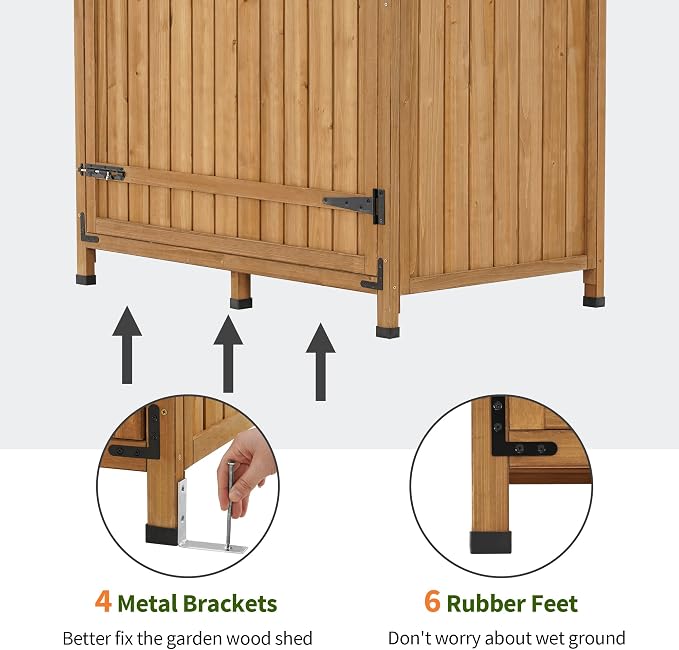 MCombo Large Outdoor Storage Cabinet with 3 Adjustable Shelves, 82 Inches Tall Storage Shed, Wood Garden Shed with Locks for Patio Yard Lawn, 1970 - Image 6