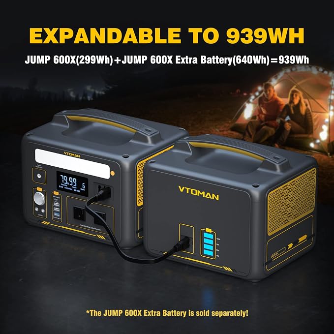 VTOMAN Jump 600X Portable Power Station with 110W Solar Panel, 600W/299Wh LiFePO4 Battery Solar Generator, 1200W AC Outlet, PD 60W USB-C, 3x Regulated 12V/10A DC for RV, Outdoor Camping, Home Backup - Image 4