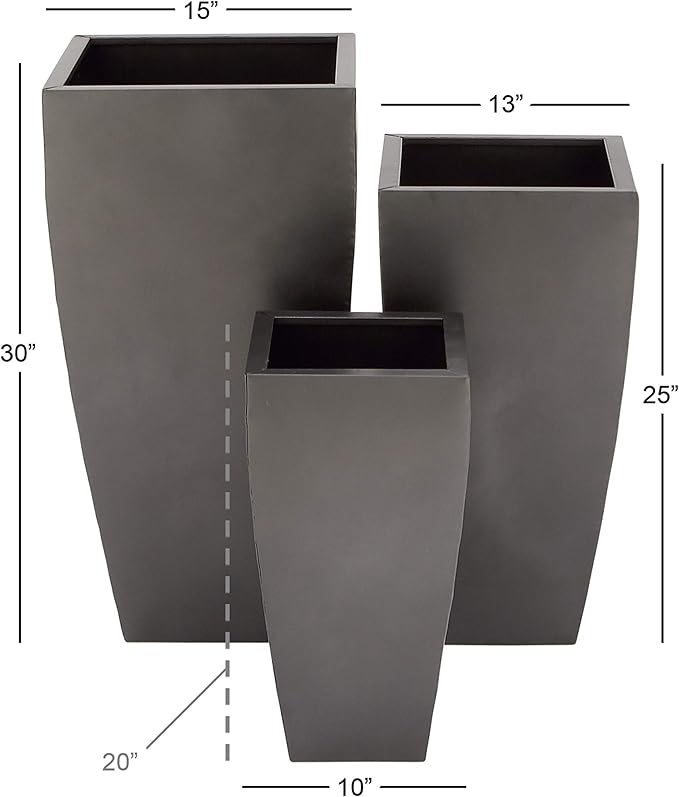 Deco 79 Metal Indoor Outdoor Planter Large Planter Pot with Tapered Base, Set of 3 Planters 20", 25", 30"H, Dark Gray
