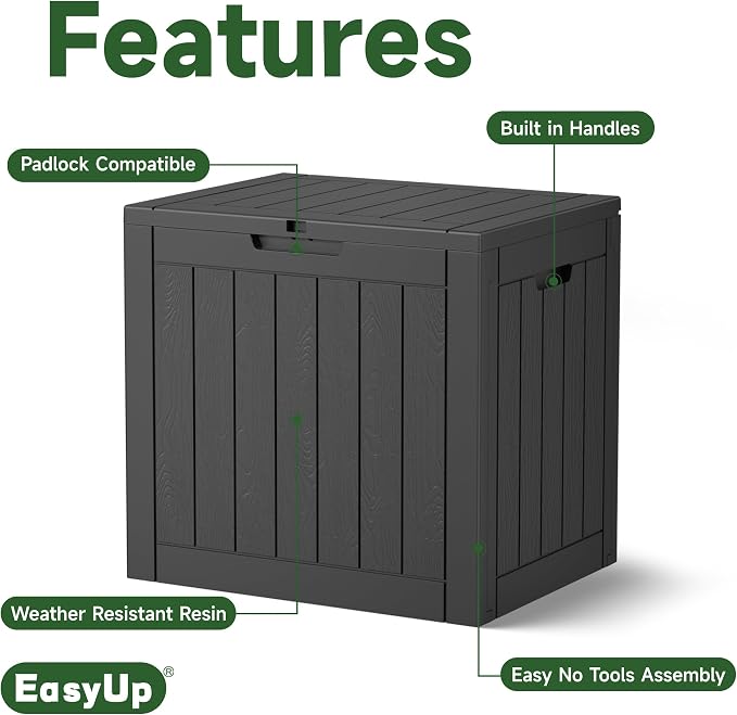 EasyUp 33 Gallon Resin Deck Box Waterproof, UV Resistant Outdoor Storage Box for Delivery, Porch, Patio and Garden, Stripe Black - Image 3