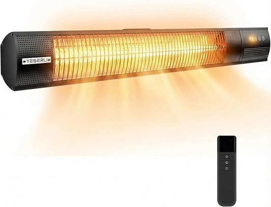 YESERLl Electric Patio Heater with Remote Control- 1500w Outdoor Heater Fast Heating with 3 Power Setting, WallMounted Carbon Infrared Heater Quiet - IP55 Waterproof and 24H Timer for Snow Outdoor