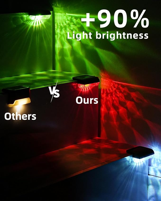 12 Pack Solar Deck Lights Outdoor RGB Led Solar Fence Lights Step Waterproof for Stairs, Step, Fence, Yard, Patio, Balcony and Pool (Color Changing)