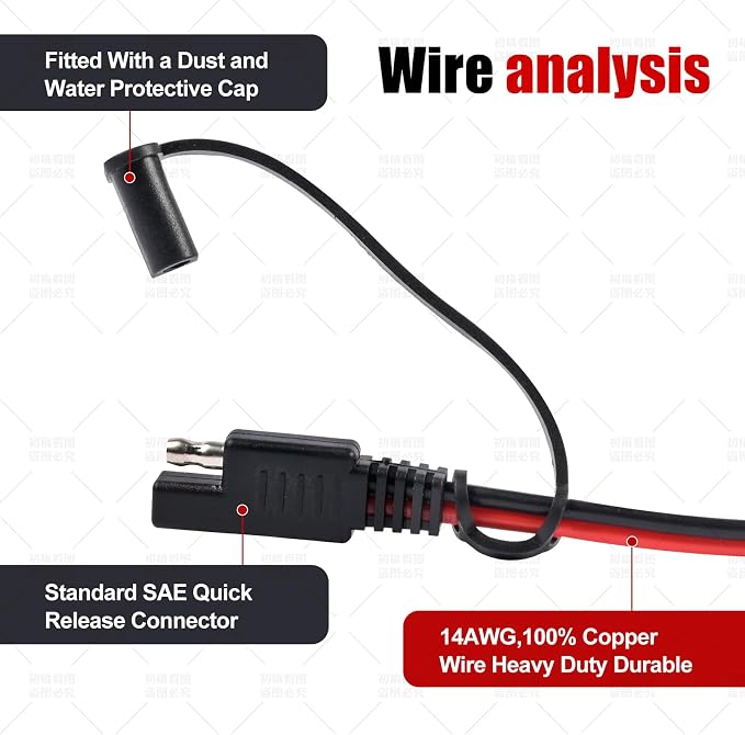 10.17FT Battery Clip-on Alligator Clamps to SAE Connector, 14AWG Crocodile Clips to SAE Solar Power Extension Cable Charging Wire 3.1 m - Image 3