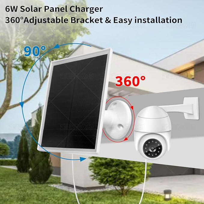 6W Solar Panel Charger, Solar Panel with Micro USB & USB-C Port for DC 5V Outdoor Rechargeable Battery Camera, IP66 Waterproof, 360?? Adjustable Security Mount, 1PC - Image 3
