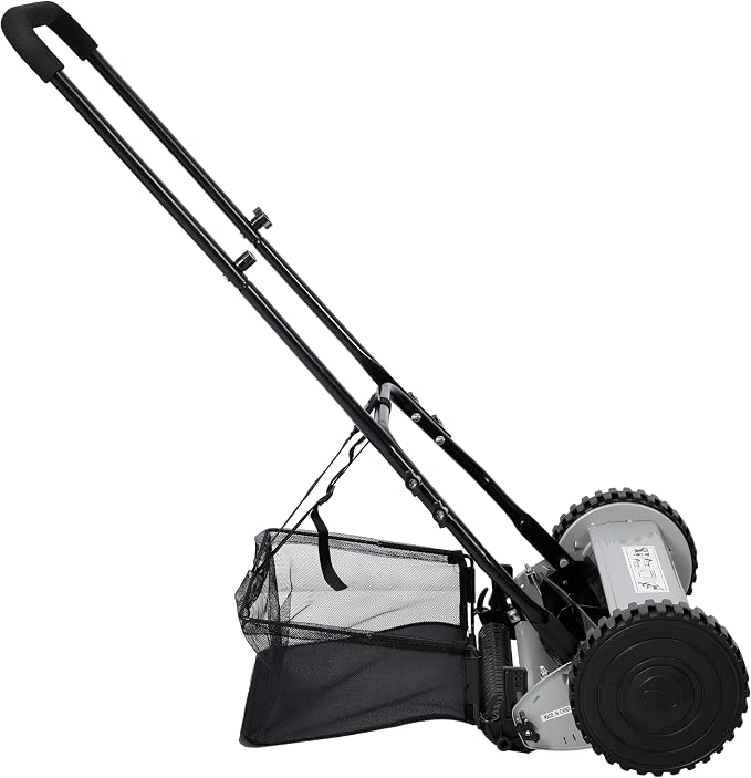 14-Inch 5-Blade Push Reel Lawn Mower with Grass Catcher Steel Gray,Eco-Friendly Manual Grass Cutter for Small to Medium Yards,Precision Cutting & Easy Maneuverability - Image 5