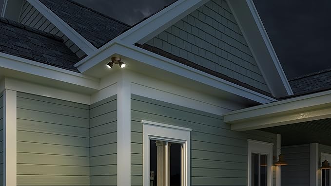 Lithonia Lighting HomeGuard 2-Light LED Outdoor Flood Lights, Outdoor LED Lights, Dusk to Dawn Sensor, Adjustable Lumens, Selectable Color, Round Heads, Dark Bronze (HGX LED 2RH ALO SWW2 120 PE DDB)