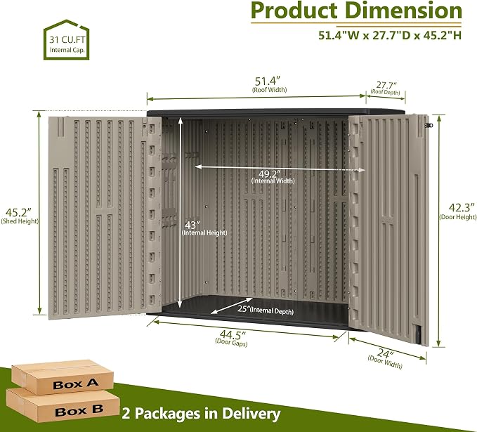 ZZM 37 Cu.ft Outdoor Storage Shed with Floor HDPE Double-Wall Resin Sheds Outdoor Storage, Lockable Weatherproof Storage Cabinet Fit for Garden Tools, Garage can, Bike, Patio Furniture, Brown - Image 3