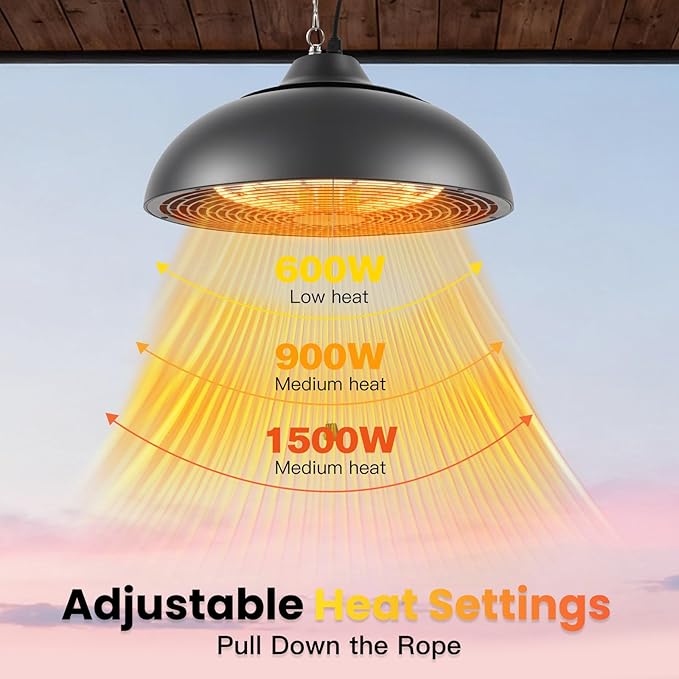1500W Electric Hanging Patio Heater, 3S Instant Heat, Ceiling-Mounted Outdoor Heater with 3 Modes, Quiet Operation, Overheat Protection, IP55 Waterproof for Patio, Balcony & Garage