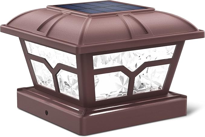 SIEDiNLAR Solar Post Cap Lights Outdoor 2 Color Modes 8 LEDs for 4x4 5x5 6x6 Posts Fence Deck Patio Decoration Warm White & Cool White Lighting Brown (1 Pack) by Siedinlar