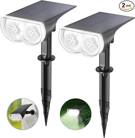 Linkind Solar Lights Outdoor Waterproof IP65, StarRay Dusk-to-Dawn Outdoor Solar Lights, 3 Lighting Modes Solar Spot Lights Outdoor for Garden, Yard, Landscape (Daylight, 2 Pack)
