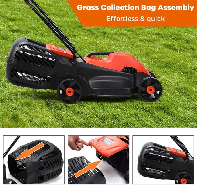 13-Inch Electric Lawn Mower 8 Gal Grass Collection Box 3 Adjustable Cutting Heights Lightweight 15.5LBS Push Mower for Garden (Red) - Image 7