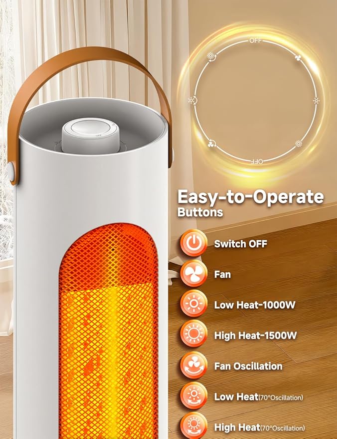 Outdoor Heaters for Patio w/4 Modes, 350Sq.ft 1S Heating, 1500W PTC Ceramic Electric Patio Heater for Outdoor Use, Overheating & Tip-Over Protection, Space Heaters for Indoor Use Large Room