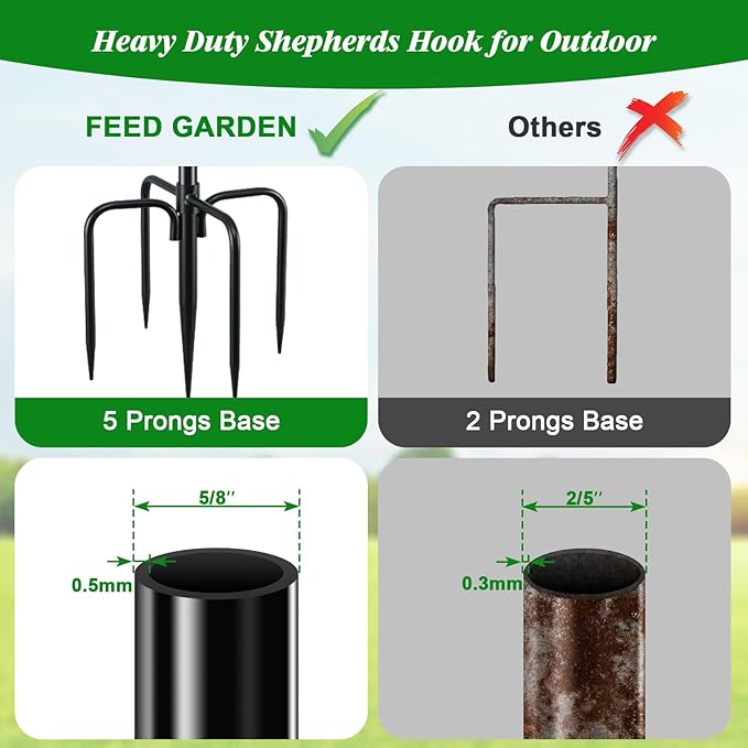 FEED GARDEN Bird Feeder Pole, 60 Inch Shepherds Hooks for Outdoor with 5 Prong Base, Adjustable Heavy Duty Shepherds Hook for Plant Baskets, Hummingbird Feeder, Wedding Decor, Lanterns,2 Pack - Image 5