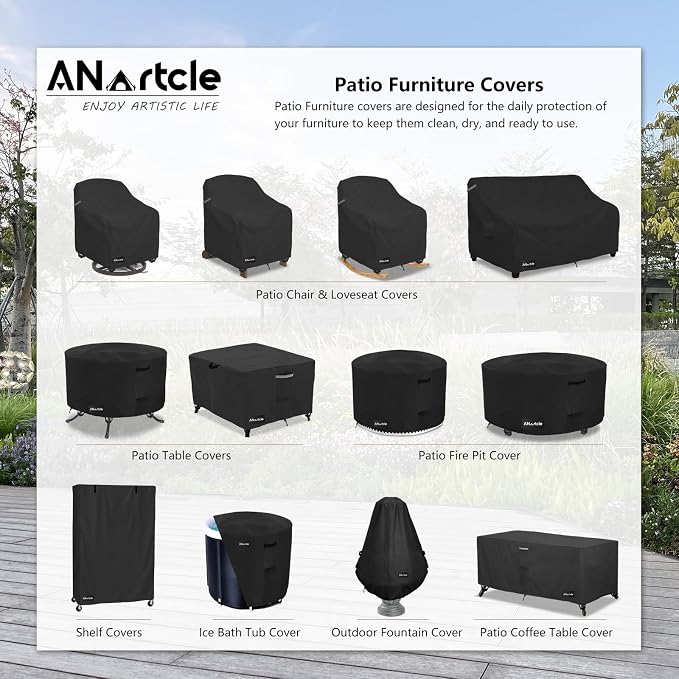 ANartcle Patio Furniture Covers 4 Piece Set, 600D Waterproof Heavy Duty Outdoor Furniture Covers,Fit Wicker Patio Sofa, Swivel Rocker Chair and Coffee Table,Black - Image 9