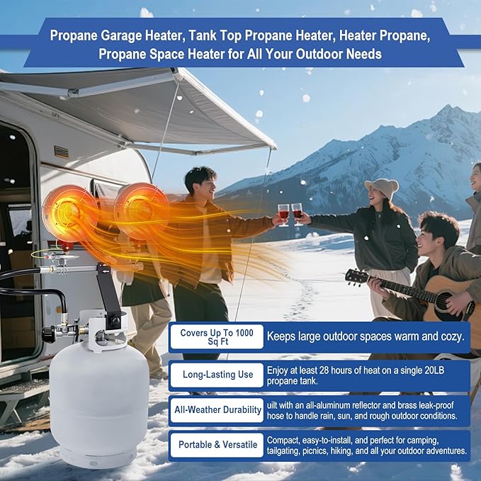 Propane Heater, 15000 BTU Propane Heater Outdoor, Propane Tank Top Heater with Tip-Over Protection, 3 Heat Settings, Safety Shut-Off Valve for Patio,Camp,Fish,Garage,etc.