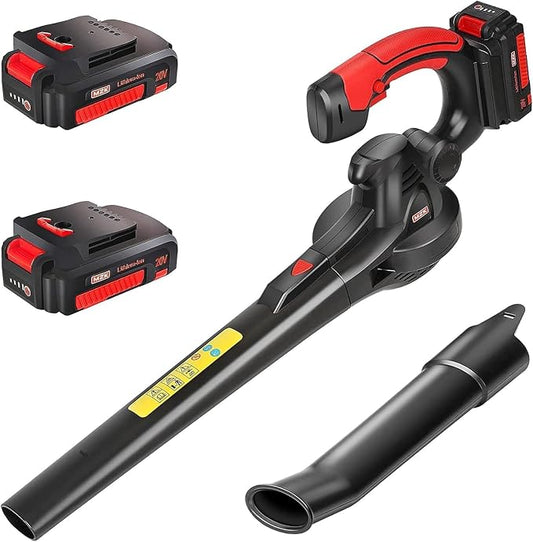 MZK Cordless Leaf Blower,20V Battery Powered Electric Blower for Lawn Care, Electric Lightweight Leaf Blower for Blowing Leaves, Patio Cleaning and Dust(2 * 2Ah Battery & Charger Included), Wine Red by MZKmagiczaker