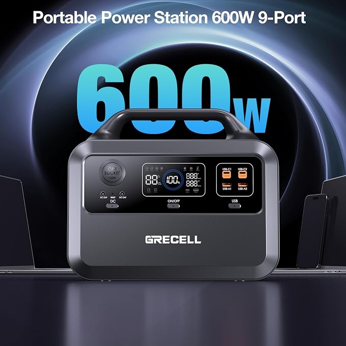 GRECELL Portable Power Station 600W 460Wh Solar Generator(Surge 1200W), 460Wh Backup LiFePO4 Battery for Outdoor Home Emergency - Image 2