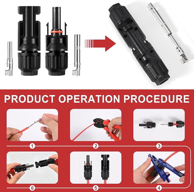 32 PCS Solar Panel Connectors MC4, 16 Pairs Male/Female + 2 Wrenches IP67 Waterproof 1000V/30A Solar Connectors???for Solar Power Systems (10AWG) - Image 3