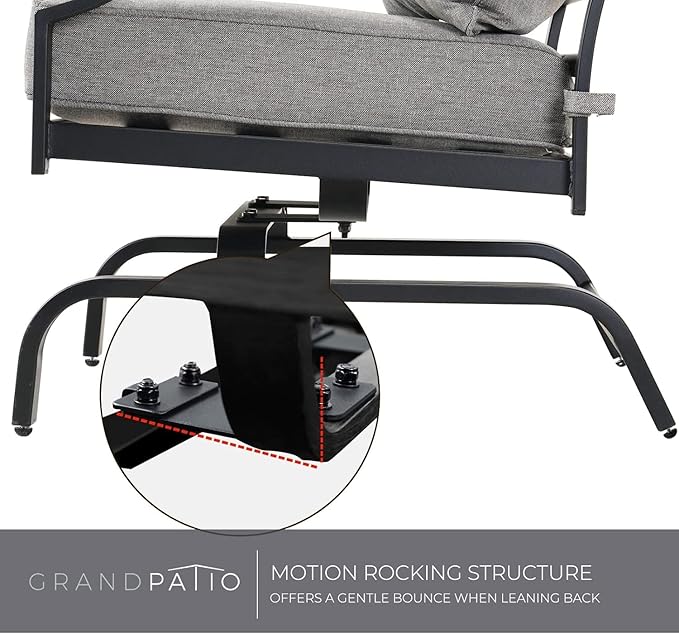 Grand patio Rocking Chairs Patio Chairs Bistro Sets Conversation Chair Indoor Outdoor Chat Set Motion Chair A Comfortable Shake of 5-10° Unique Design Patio Set with Grey Cushions 3-Piece