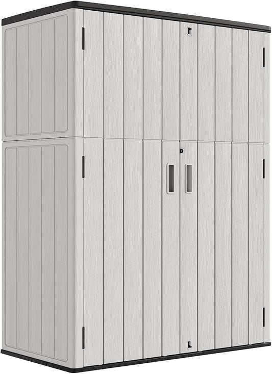 KINYING Outdoor Vertical Storage Shed,57 Cu.ft Outdoor Storage Cabinet Waterproof,Resin Sheds & Outdoor Storage for Garden,Patio,Backyard,Lockable (Grey Color) by KINYING