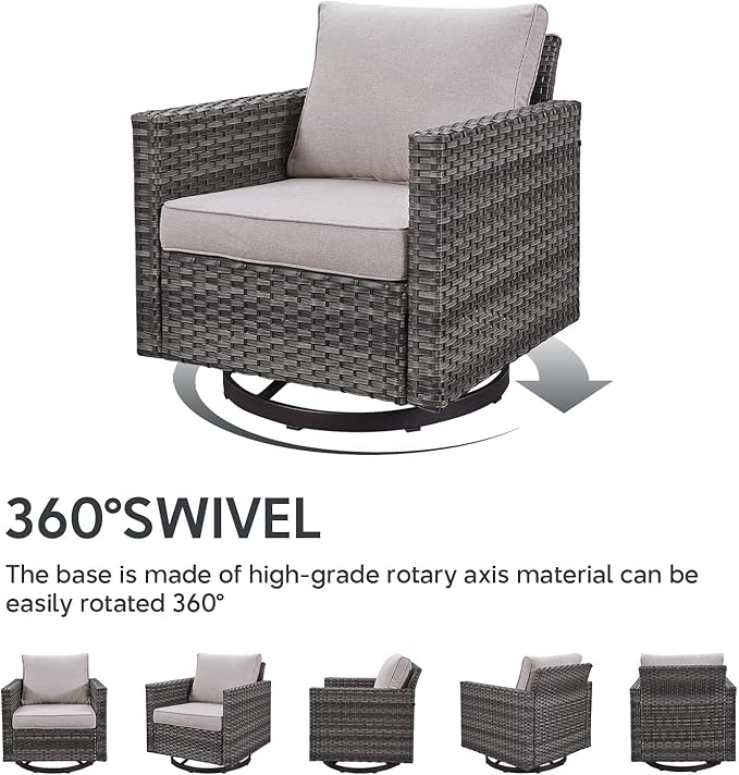 6 Piece Wicker Patio Furniture with Fire Pit Table - Outdoor Conversation Set with 50,000 BTU Fire Pit, All Weather Rattan Patio Set for Deck Backyard Garden - Grey Wicker Beige Cushion