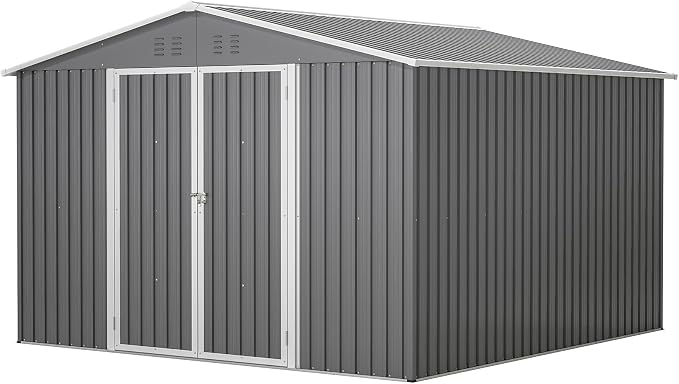 YOPTO 10×10 FT Outdoor Storage Shed,Metal Aluminum Waterproof Tool Sheds with Doors and Vents,Heavy-Duty Sheds Unit W/Lock and Key,for Storing Bicycles,Lawnmowers,Barbeques,Gray - Image 12