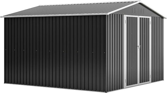 YOPTO 10 x 10 FT Outdoor Storage Shed,Heavy Duty Tool Sheds Metal Storage Garden Shed with Sloped Roof and Lockable Doors,Large Metal Storage Sheds for Backyard Patio Lawn, Black by Unknown