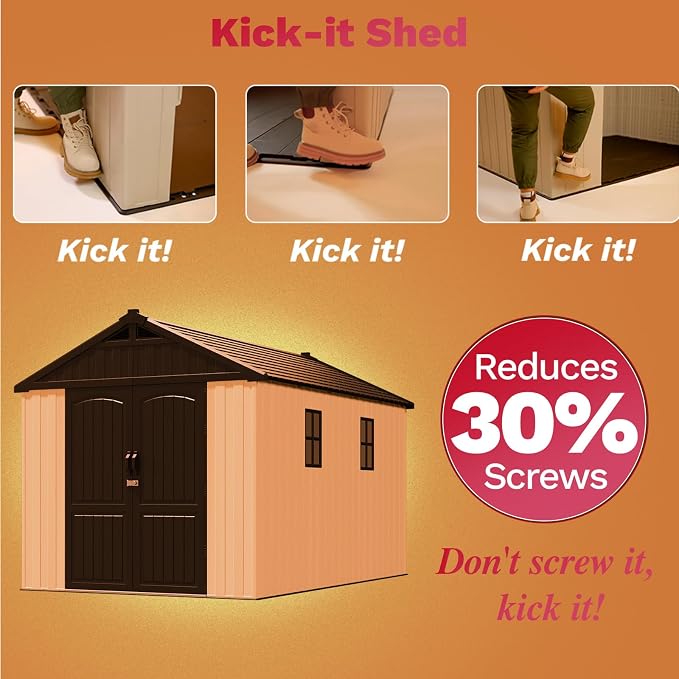 Patiowell 8x12 FT Outdoor Storage Shed, Plastic Shed Resin Garden Shed with Floor & Window & Lockable Door for Patio Furniture, Backyard Tools, Bicycles & Lawnmower, Beige - Image 5
