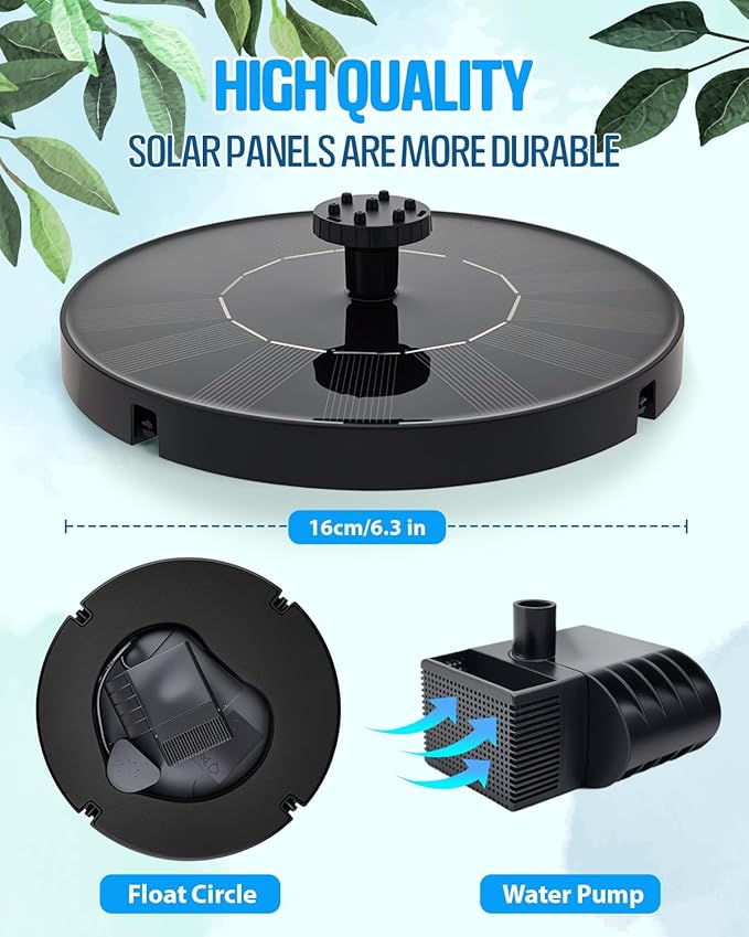 Solar Bird Bath Fountain Pump, Upgrade 1.4W Solar Water Fountain with 7 Nozzles, Standing Floating Water Pump for Birdbath Garden Pond Pool Outdoor, Ideal Gifts for Outdoor Décor