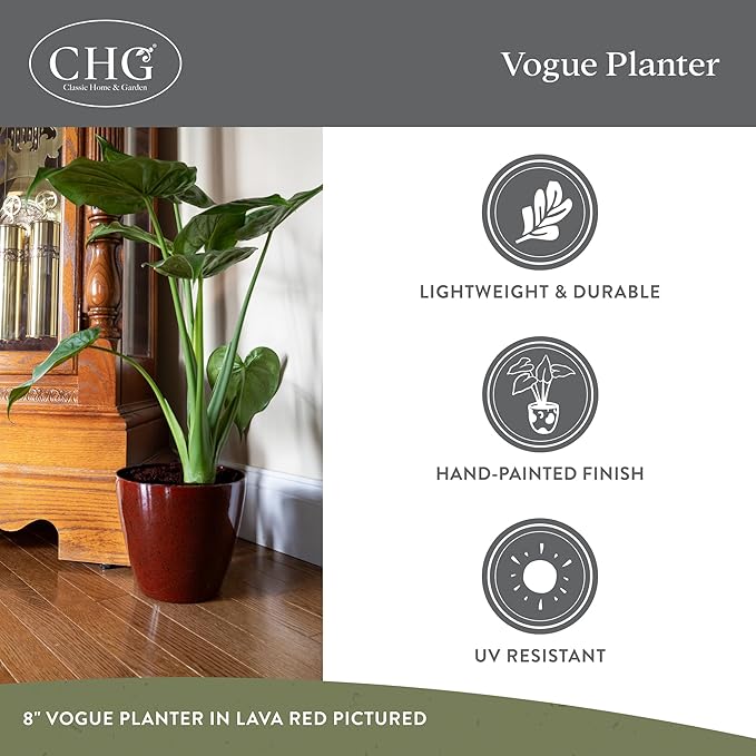 Classic Home and Garden Vogue Planter Pots w/Pottery Quality Finish - Modern Indoor & Outdoor Flower Pots - UV-Resistant Porch Planters - Decorative Pot for Flowers & Herbs (8?€? Lava Red)