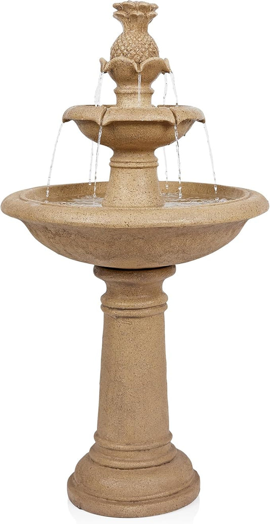 Alpine Corporation USA1590 Ivory Pineapple Multi-Tier Fountain, Statement Waterfall for Lawn & Garden, 42" H, White