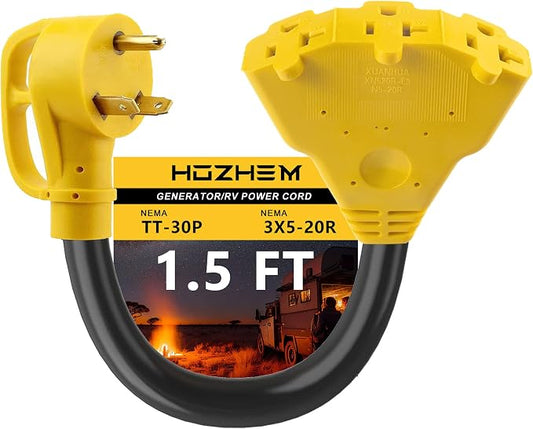 30 Amp to 20 Amp Adapter 110V RV Distribution Adapter, NEMA TT-30P Male to 3X 5-15R/5-20R Female, ETL Listed RV Generator Household Outlet, 1.6 FT by HOZHEM