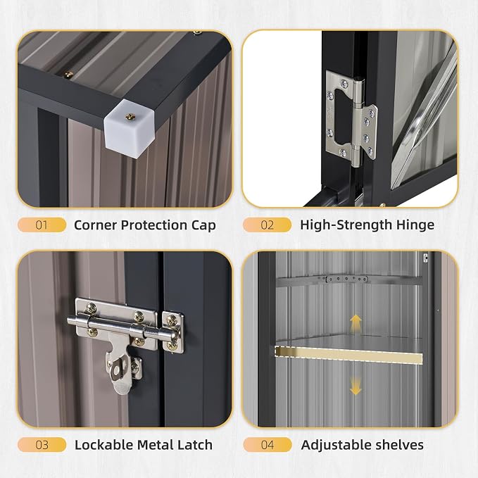 Aoxun 2.5x2FT Outdoor Storage Cabinet with Floor, Metal Tool Shed with Adjustable Shelves & Lockable Door, Weatherproof Outdoor Cabinet for Patio, Garden, Backyard - Image 7