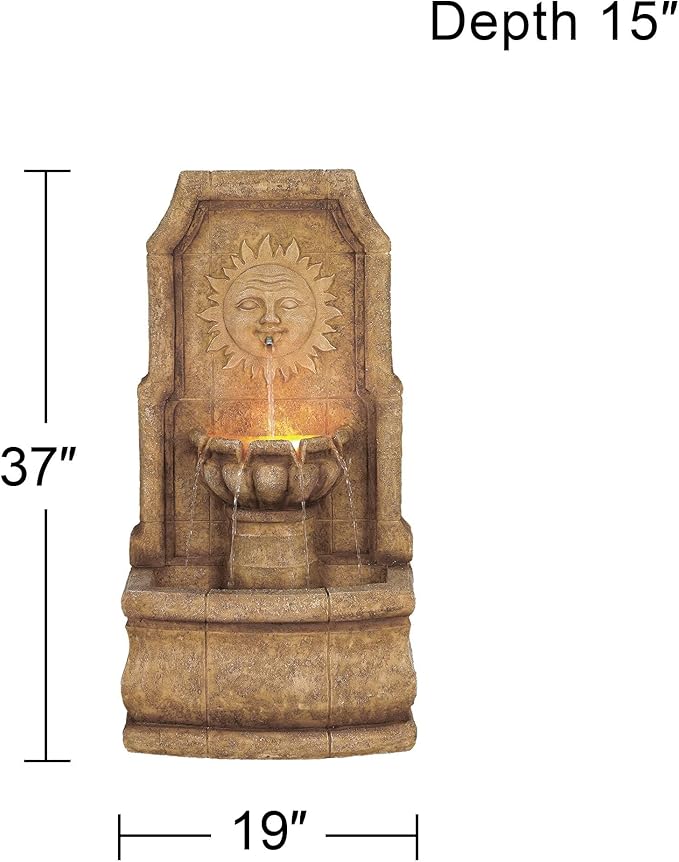 Sun Villa 37" High Large Italian Outdoor Decor Faux Stone Floor Fountain with Light LED Standing Waterfall Tiered Cascading Water Feature for Outside Garden Patio Yard Backyard Porch - John Timberland