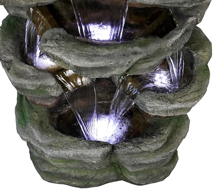 Naturefalls 47.2inches Outdoor Rockery Water Fountain with Led Lights - Poly-Resin Rock Cascading Water Fountains - Relaxation Water Features for Patio, Yard, Deck, Garden Decor