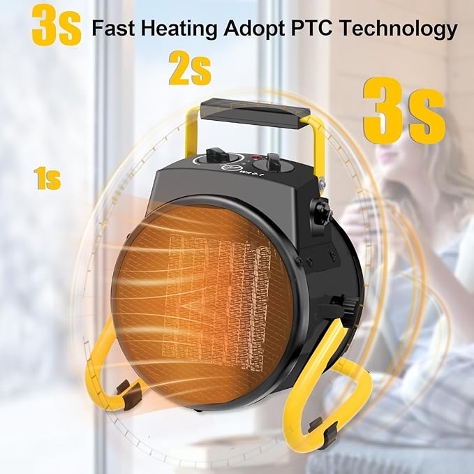 1500W Portable Garage Heater, Electric Outdoor Heater with Fast Heating & Overheat Protection, Patio and Greenhouse Space Heater for Indoor or Outdoor Use（Black）