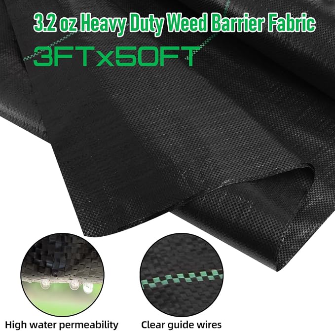 LAVEVE 3FT x 50FT Weed Barrier Landscape Fabric, 3.2oz Premium Heavy Duty Garden Cloth, Ground Cover for Gardening, Farming - Image 2