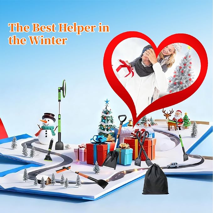 43.3'' Snow Shovel & Snow Brush with Ice Scrapers for Car Windshield,5-in-1 Extendable Thicken Aluminum Tube,180° Pivoting Brush Head & Foam Grip for Christmas, Cars, Trucks, SUVs, Vehicle（Green - Image 9