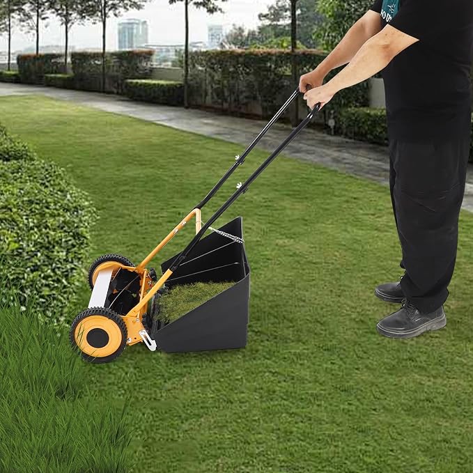 14" Push Reel Lawn Mower with Grass Catcher, Manual 4-Blade Hand Mower, 0.47"-1.65" Adjustable Cutting Height, Lightweight & Eco-Friendly - Image 4
