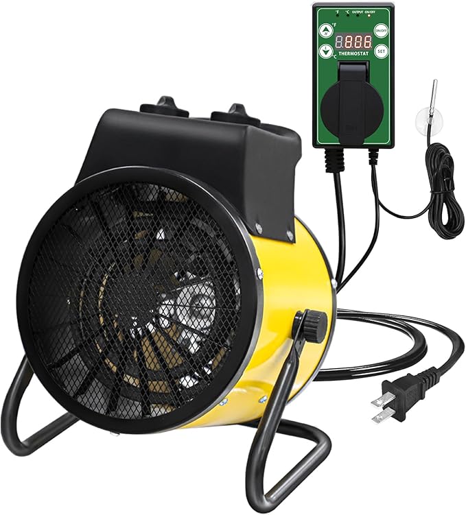 EAGLE PEAK 1500W Greenhouse Heater, Electric Space Heater with Thermostat for Greenhouse, Grow Tent & Small Workshops, IPX4 Water Resistant Radiant Heat, 1 Pack, Yellow
