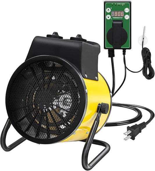 EAGLE PEAK 1500W Greenhouse Heater, Electric Space Heater with Thermostat for Greenhouse, Grow Tent & Small Workshops, IPX4 Water Resistant Radiant Heat, 1 Pack, Yellow