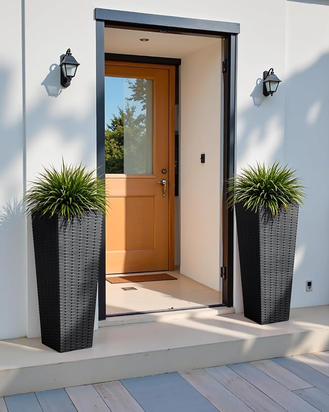 32 Inch Tall Plastic Planters(Set of 2), Detachable Inner Pot & Drainage Holes, Outdoor Decorative Flower Pots for Large Plants, Trees, Patio, and Garden, Black