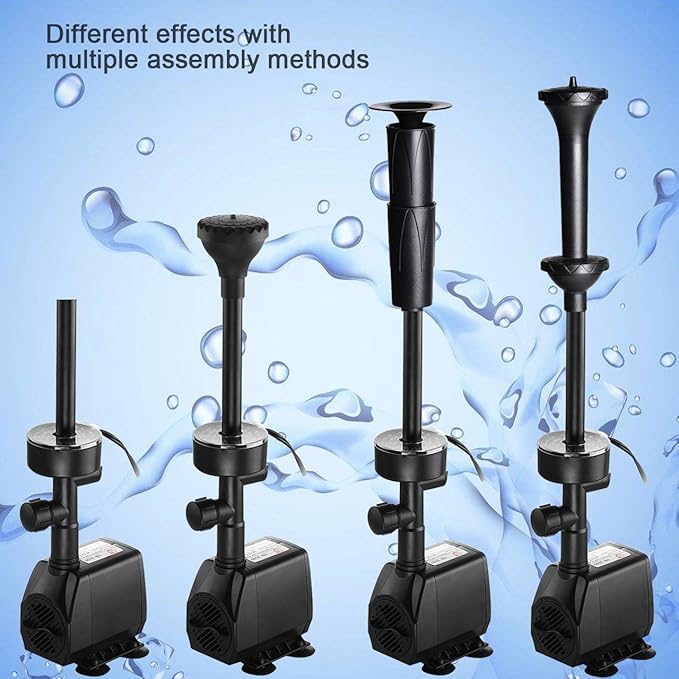 730GPH (2800L/H, 110V/55W) Submersible Pump Fountain with RGB Color Changing Ring Water Fountain Spray Nozzles Kit Multiple Water Patterns Decoration Garden Pond Landscape
