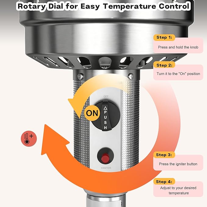 50,000 BTU Stainless Steel Patio Heater - Propane Patio Heater with Double-Layer Stainless Steel Burner, Space Heater, Outdoor Heaters with Wheels Used for Garden, Patio and Residential